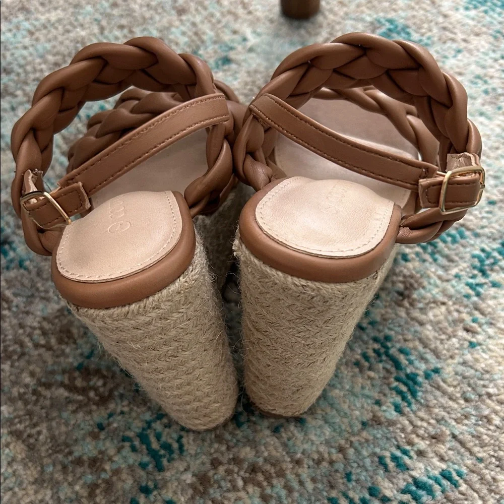 Tan Braided Wedge Sandals